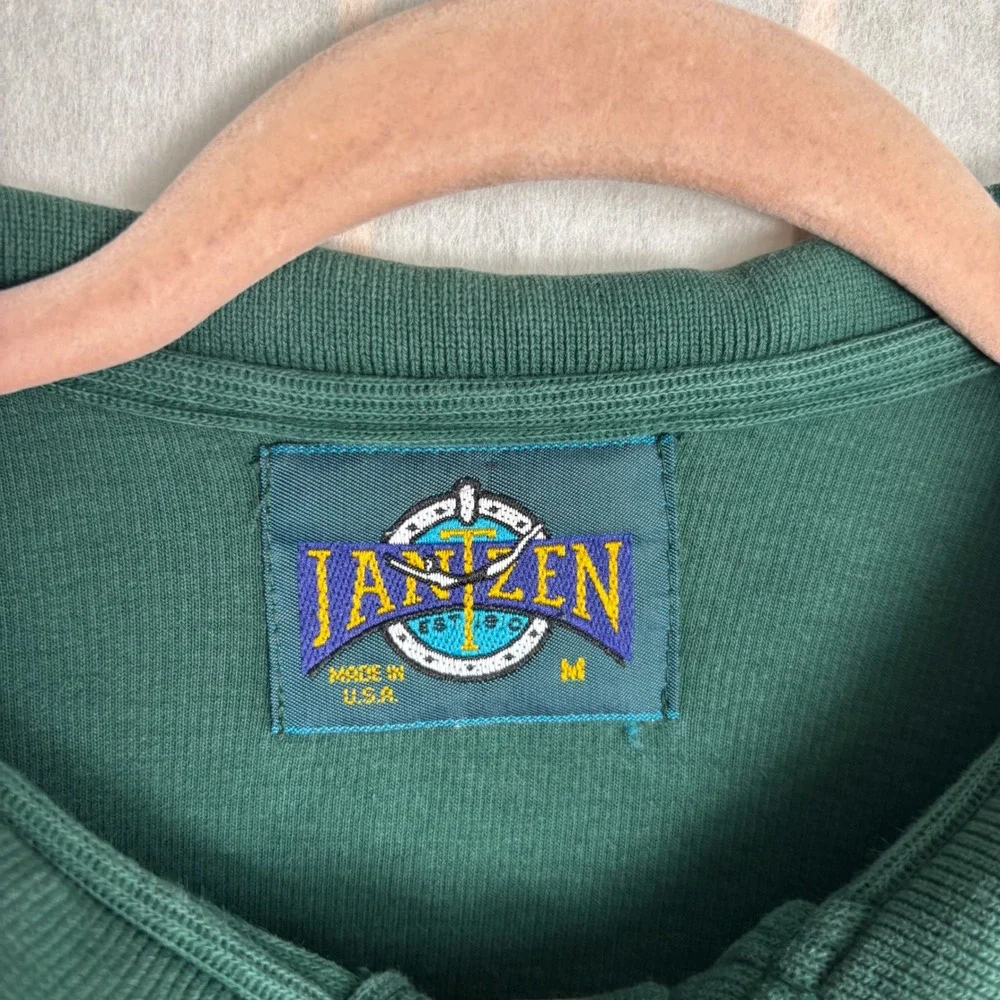 Vintage Jantzen Mens Green Long Sleeve Polo‎ Sweatshirt Made in USA Size M FLAW